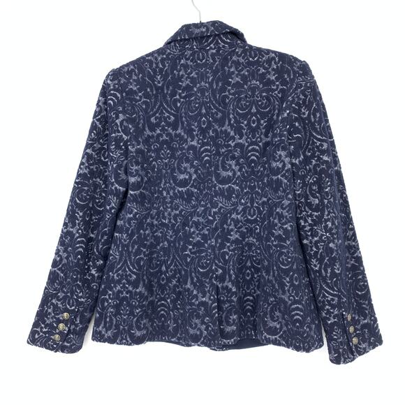 Cabi Jacket Women's Size 4 Brocade Single Button Blazer Navy Blue Jacquard Print - Picture 2 of 6